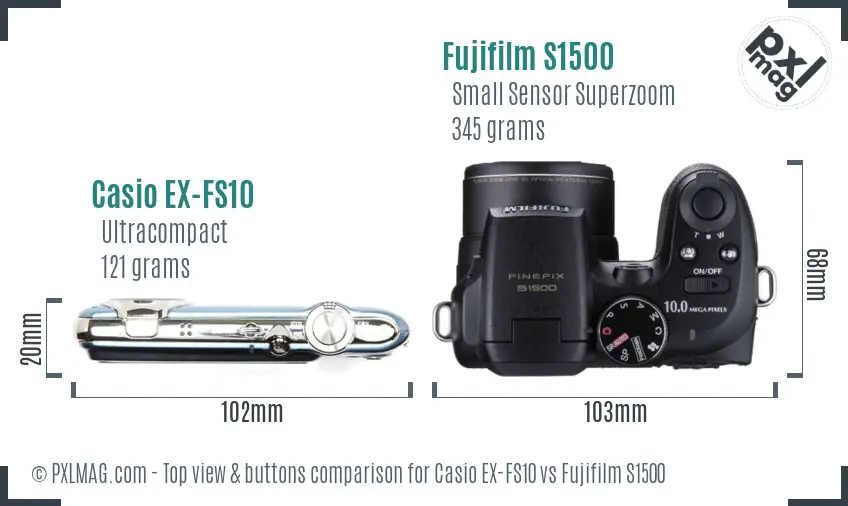 Casio EX-FS10 vs Fujifilm S1500 top view buttons comparison