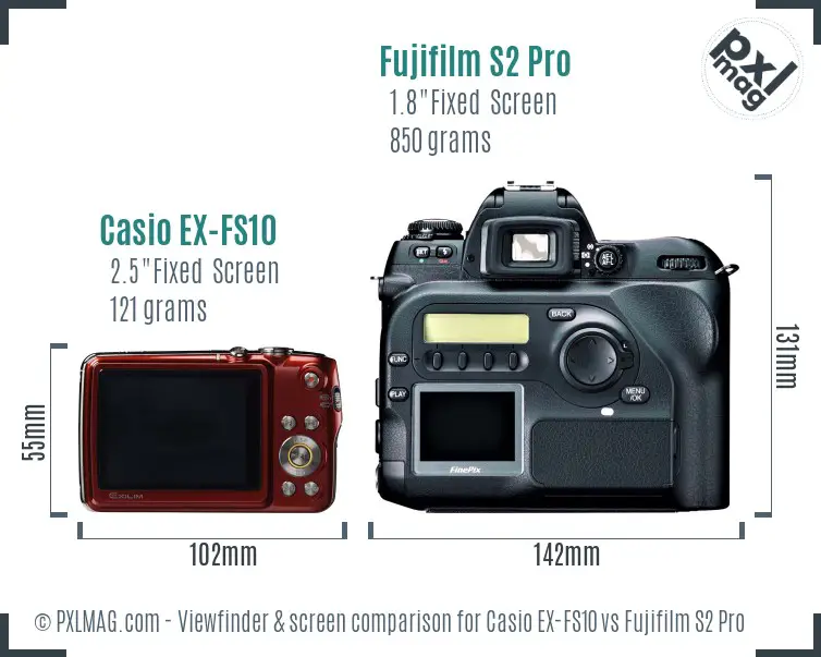 Casio EX-FS10 vs Fujifilm S2 Pro Screen and Viewfinder comparison