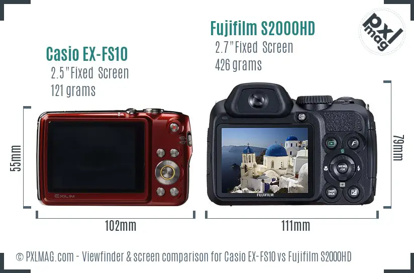 Casio EX-FS10 vs Fujifilm S2000HD Screen and Viewfinder comparison
