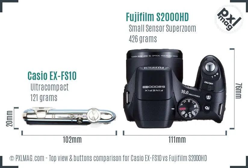 Casio EX-FS10 vs Fujifilm S2000HD top view buttons comparison