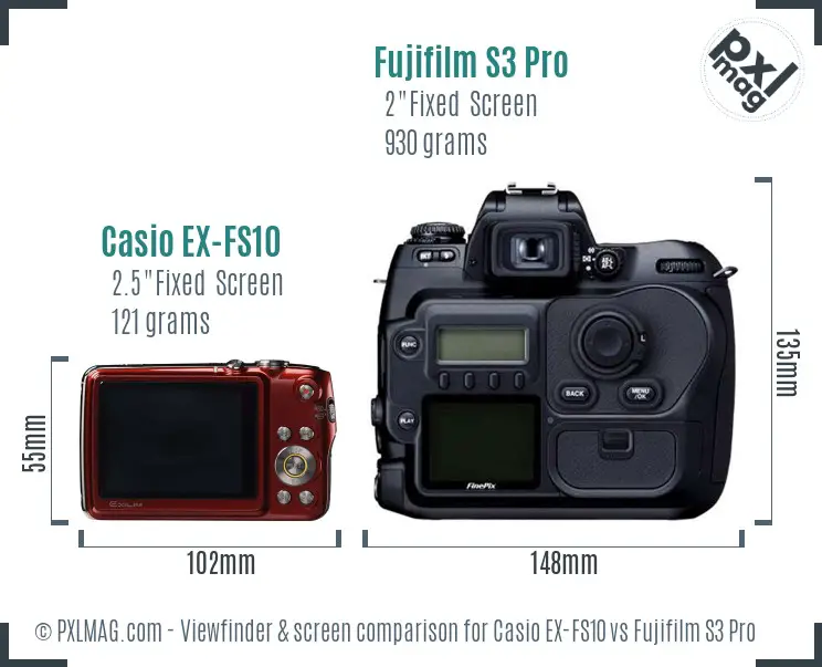 Casio EX-FS10 vs Fujifilm S3 Pro Screen and Viewfinder comparison Casio EX-FS10 vs Fujifilm S3 Pro Screen and Viewfinder comparison