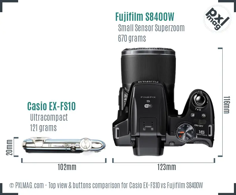 Casio EX-FS10 vs Fujifilm S8400W top view buttons comparison