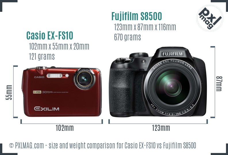 Casio EX-FS10 vs Fujifilm S8500 size comparison