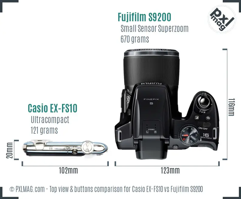Casio EX-FS10 vs Fujifilm S9200 top view buttons comparison