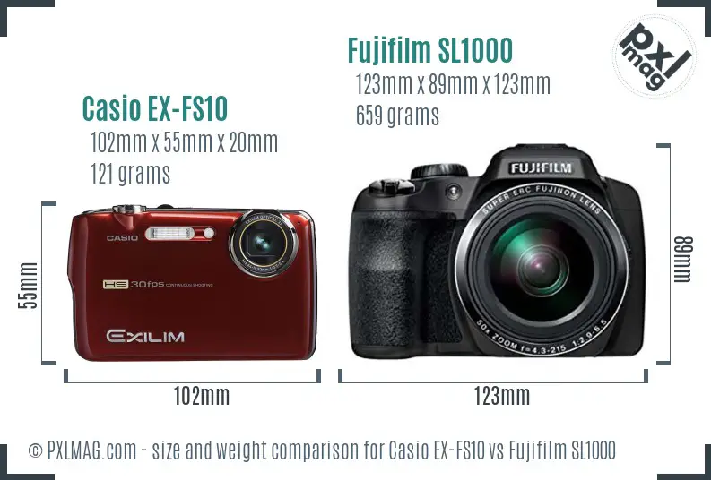 Casio EX-FS10 vs Fujifilm SL1000 size comparison