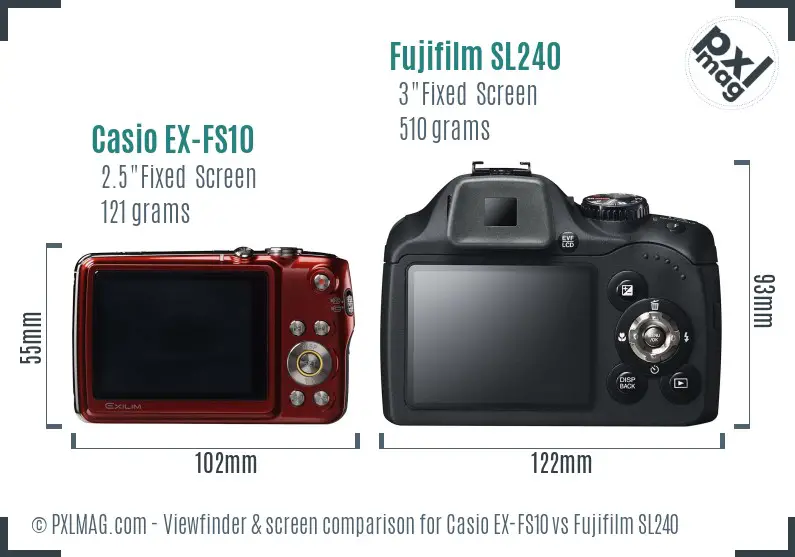 Casio EX-FS10 vs Fujifilm SL240 Screen and Viewfinder comparison