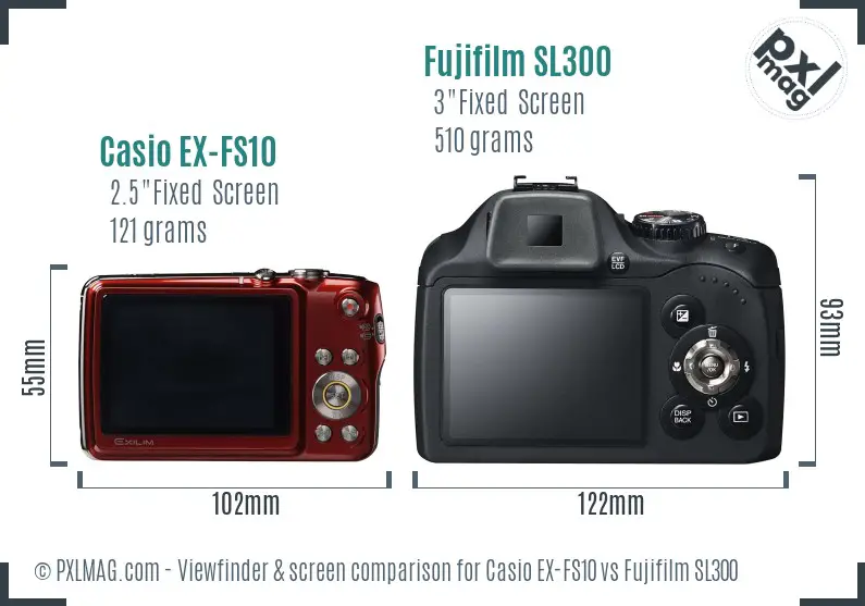 Casio EX-FS10 vs Fujifilm SL300 Screen and Viewfinder comparison