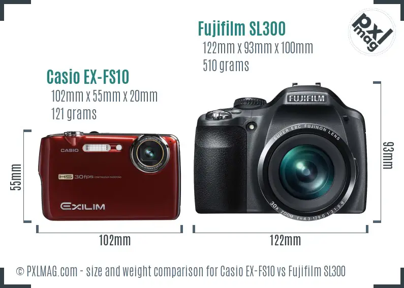 Casio EX-FS10 vs Fujifilm SL300 size comparison