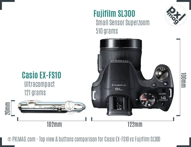 Casio EX-FS10 vs Fujifilm SL300 top view buttons comparison