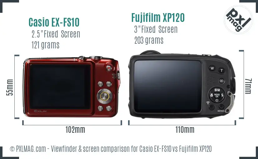 Casio EX-FS10 vs Fujifilm XP120 Screen and Viewfinder comparison