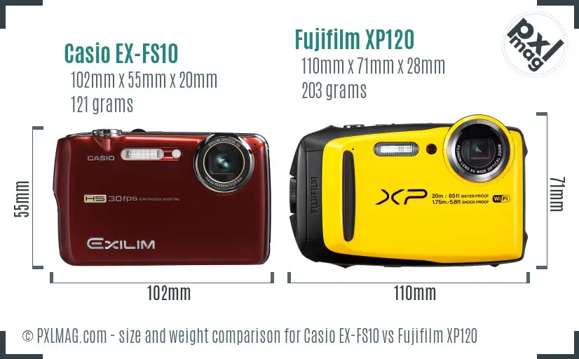 Casio EX-FS10 vs Fujifilm XP120 size comparison