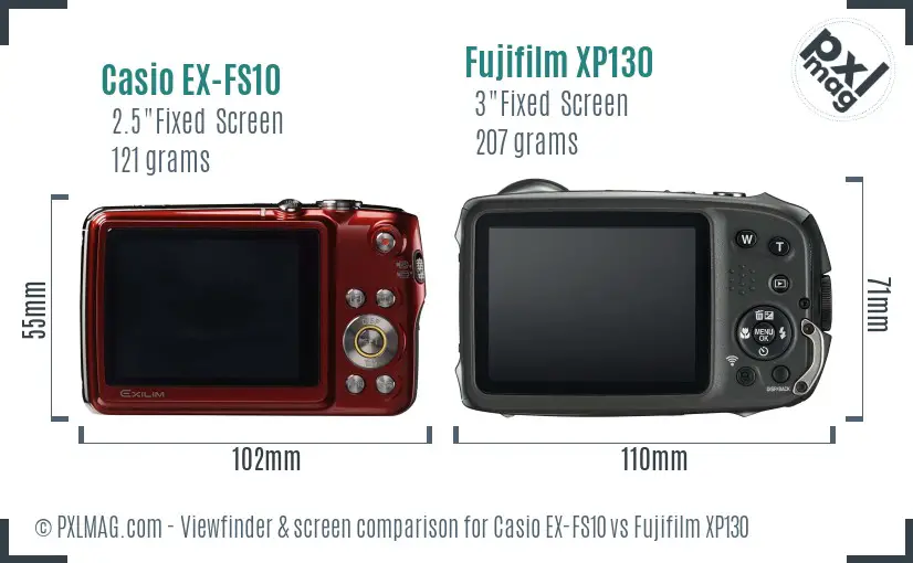 Casio EX-FS10 vs Fujifilm XP130 Screen and Viewfinder comparison