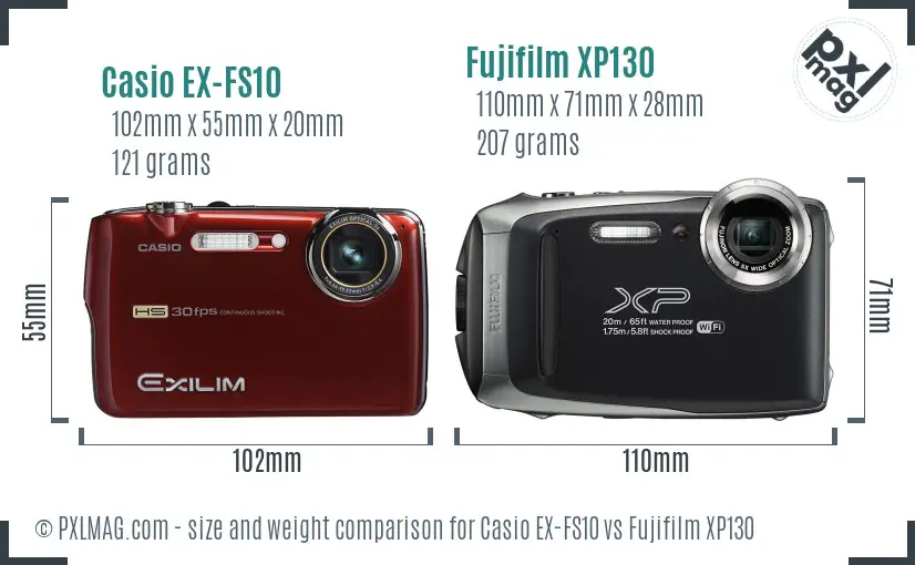 Casio EX-FS10 vs Fujifilm XP130 size comparison