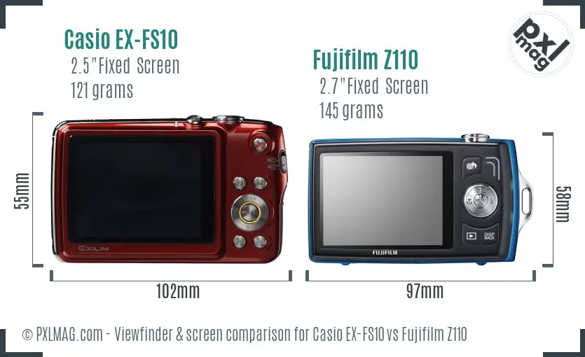 Casio EX-FS10 vs Fujifilm Z110 Screen and Viewfinder comparison