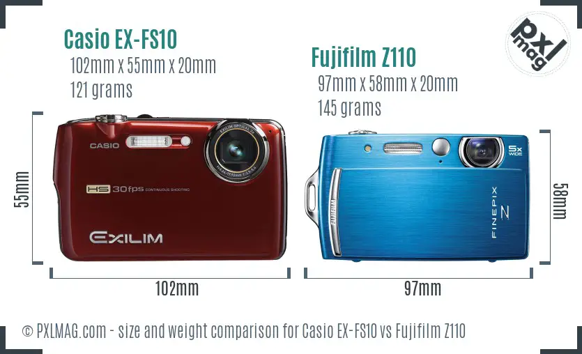 Casio EX-FS10 vs Fujifilm Z110 size comparison