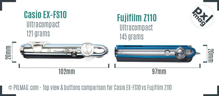 Casio EX-FS10 vs Fujifilm Z110 top view buttons comparison