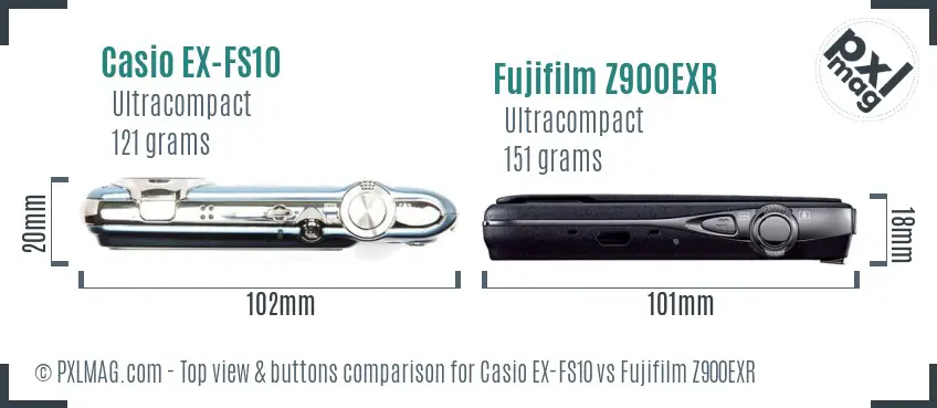 Casio EX-FS10 vs Fujifilm Z900EXR top view buttons comparison