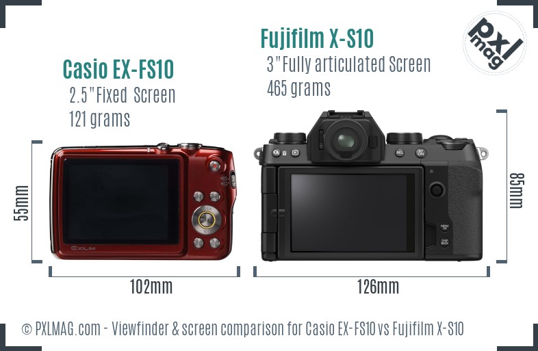 Casio EX-FS10 vs Fujifilm X-S10 Screen and Viewfinder comparison