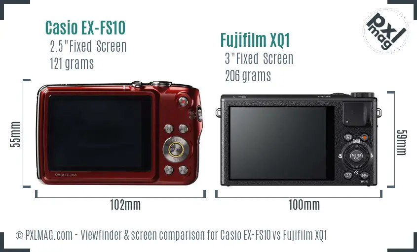 Casio EX-FS10 vs Fujifilm XQ1 Screen and Viewfinder comparison