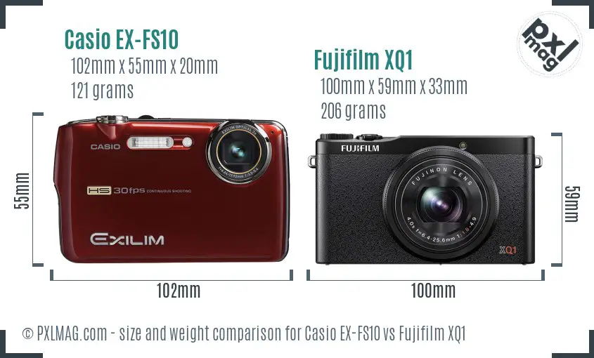 Casio EX-FS10 vs Fujifilm XQ1 size comparison