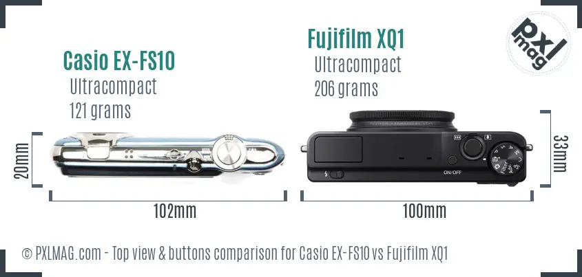 Casio EX-FS10 vs Fujifilm XQ1 top view buttons comparison