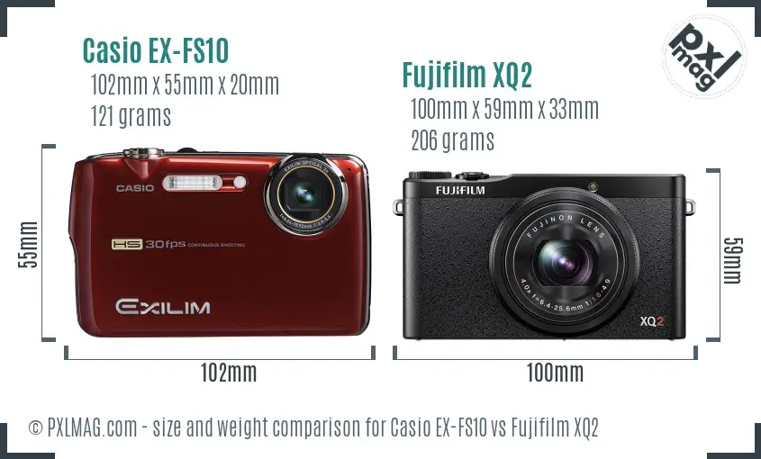 Casio EX-FS10 vs Fujifilm XQ2 size comparison