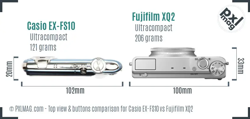 Casio EX-FS10 vs Fujifilm XQ2 top view buttons comparison