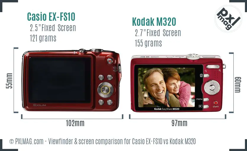 Casio EX-FS10 vs Kodak M320 Screen and Viewfinder comparison Casio EX-FS10 vs Kodak M320 Screen and Viewfinder comparison