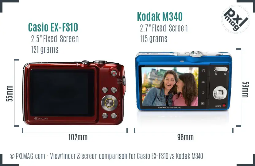 Casio EX-FS10 vs Kodak M340 Screen and Viewfinder comparison