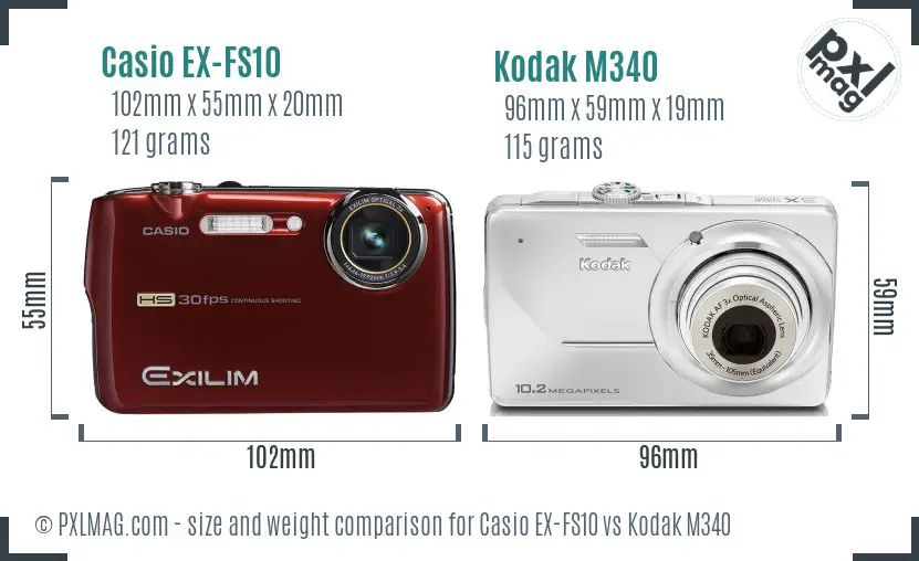 Casio EX-FS10 vs Kodak M340 size comparison