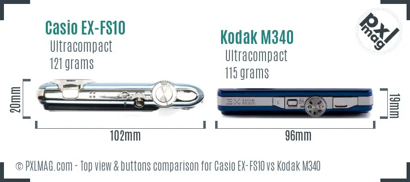 Casio EX-FS10 vs Kodak M340 top view buttons comparison