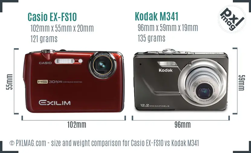 Casio EX-FS10 vs Kodak M341 size comparison