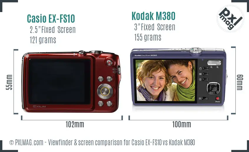 Casio EX-FS10 vs Kodak M380 Screen and Viewfinder comparison
