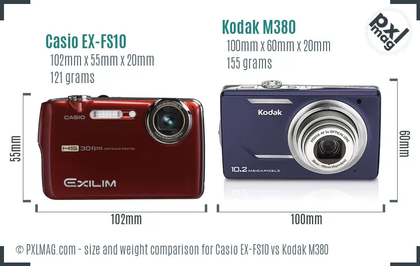 Casio EX-FS10 vs Kodak M380 size comparison