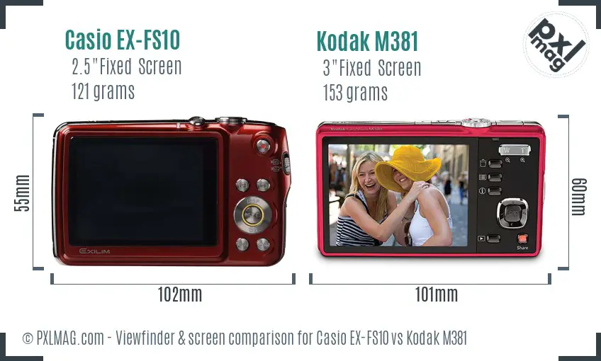 Casio EX-FS10 vs Kodak M381 Screen and Viewfinder comparison Casio EX-FS10 vs Kodak M381 Screen and Viewfinder comparison