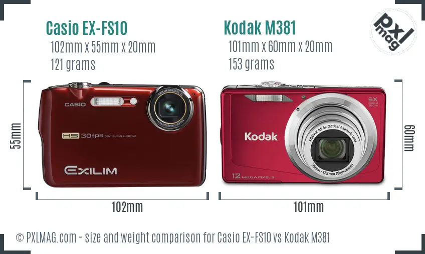 Casio EX-FS10 vs Kodak M381 size comparison Casio EX-FS10 vs Kodak M381 size comparison