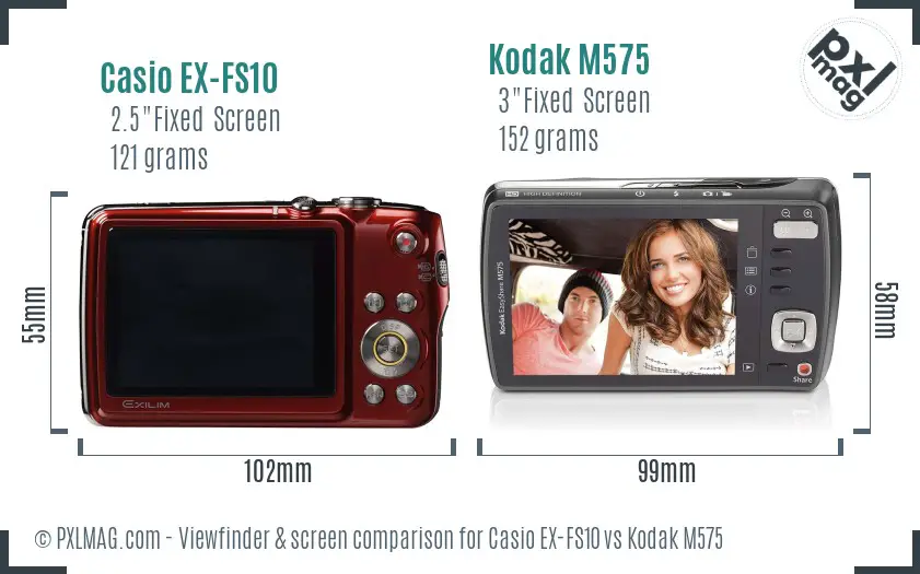 Casio EX-FS10 vs Kodak M575 Screen and Viewfinder comparison