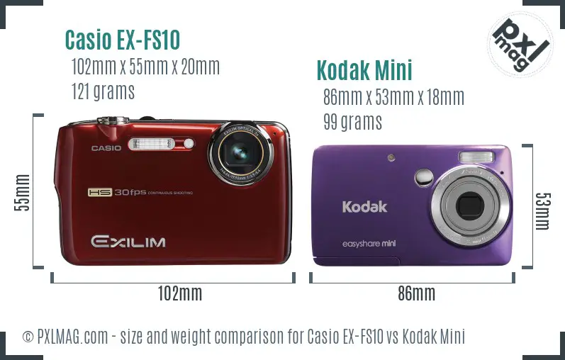 Casio EX-FS10 vs Kodak Mini size comparison Casio EX-FS10 vs Kodak Mini size comparison