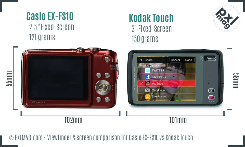 Casio EX-FS10 vs Kodak Touch Screen and Viewfinder comparison