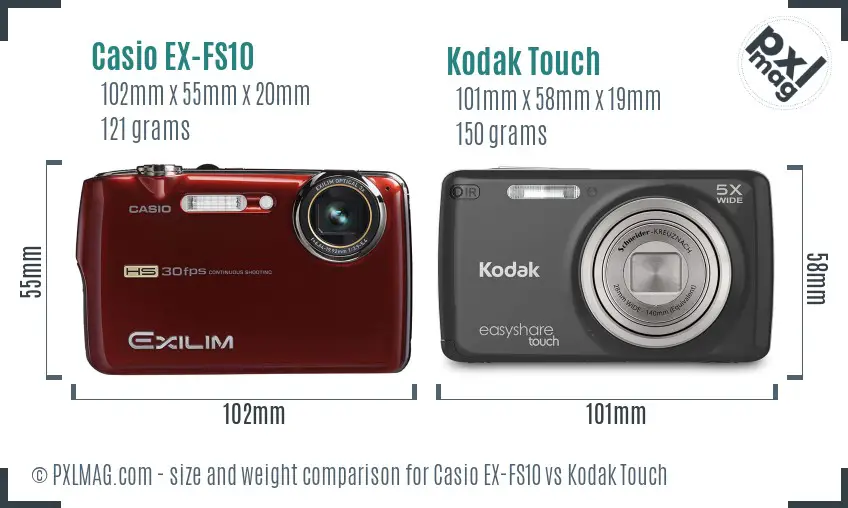 Casio EX-FS10 vs Kodak Touch size comparison