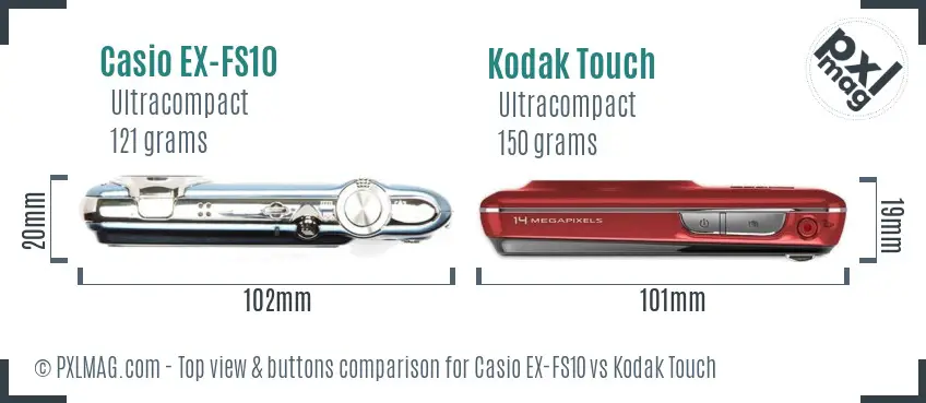 Casio EX-FS10 vs Kodak Touch top view buttons comparison