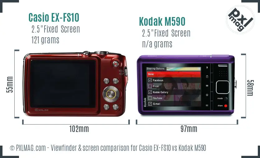 Casio EX-FS10 vs Kodak M590 Screen and Viewfinder comparison