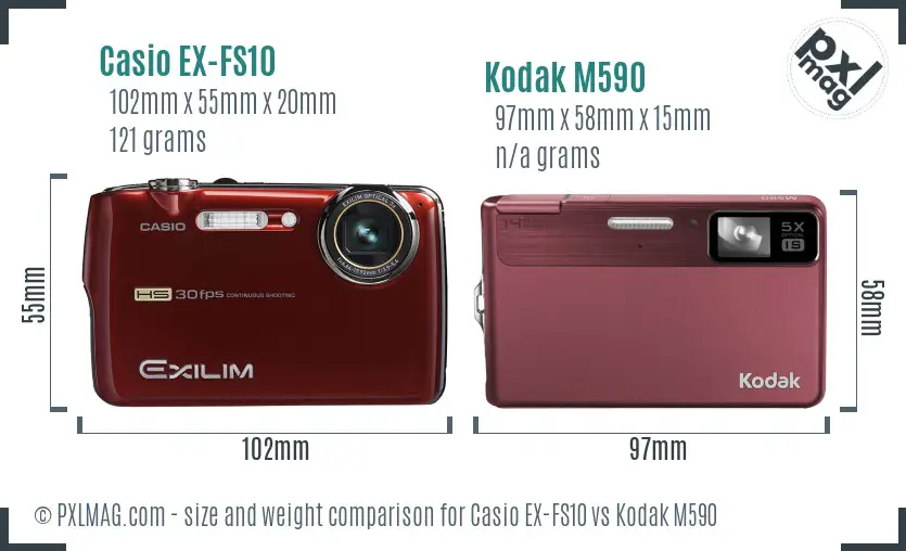 Casio EX-FS10 vs Kodak M590 size comparison