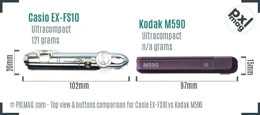 Casio EX-FS10 vs Kodak M590 top view buttons comparison