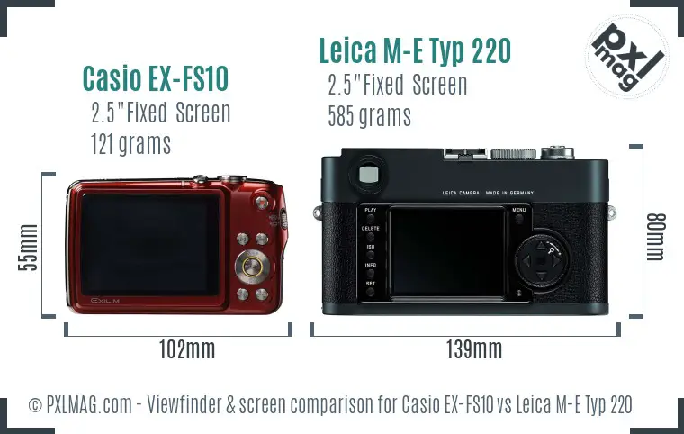 Casio EX-FS10 vs Leica M-E Typ 220 Screen and Viewfinder comparison