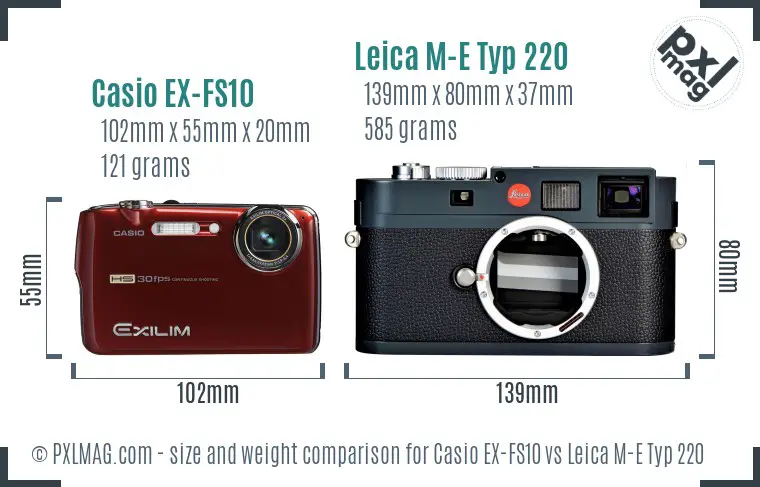 Casio EX-FS10 vs Leica M-E Typ 220 size comparison