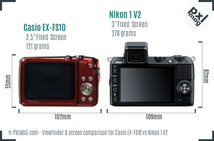 Casio EX-FS10 vs Nikon 1 V2 Screen and Viewfinder comparison