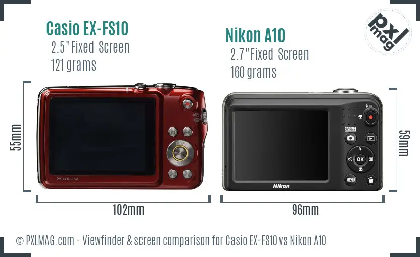 Casio EX-FS10 vs Nikon A10 Screen and Viewfinder comparison