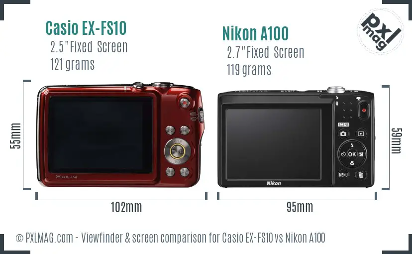 Casio EX-FS10 vs Nikon A100 Screen and Viewfinder comparison
