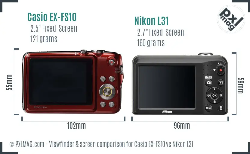 Casio EX-FS10 vs Nikon L31 Screen and Viewfinder comparison